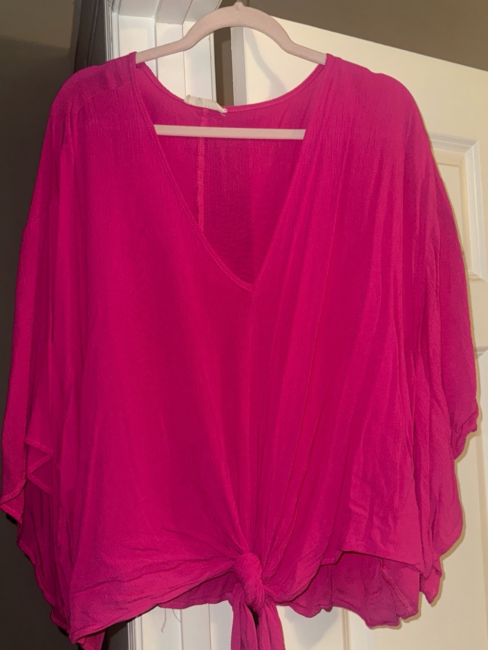 Women's Fuchsia V-Neck Tie-Front Top